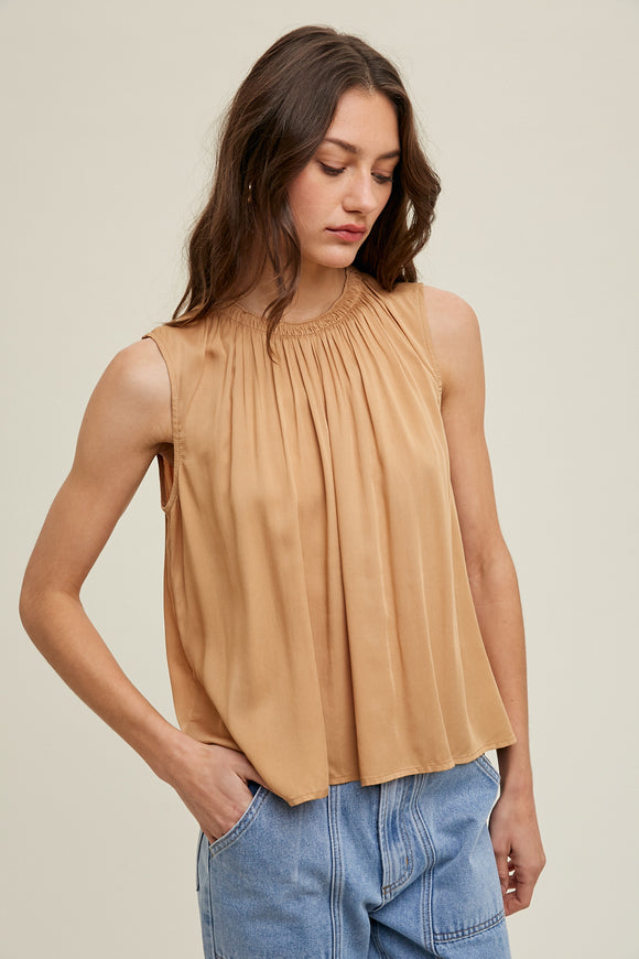 Quinn Ruched Neck Sleeveless Blouse
