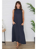 Linen Mock Neck Maxi Dress