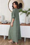 Linen V Neck Dolman Sleeve Maxi Dress