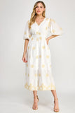 Yvonne V Neck Embroidered Midi Dress