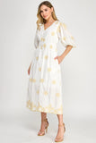 Yvonne V Neck Embroidered Midi Dress