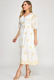 Yvonne V Neck Embroidered Midi Dress