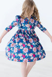 3/4 Sleeve Ruffle Twirl Dress