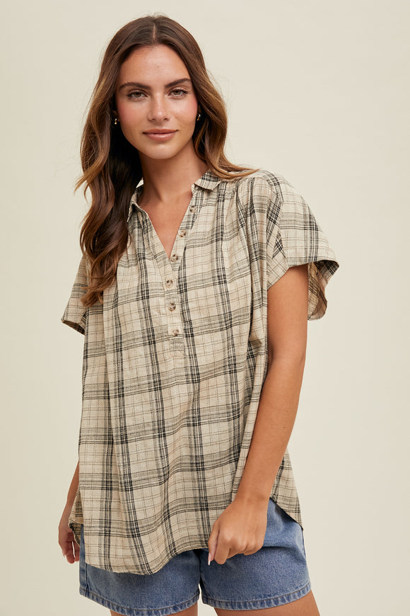 Elsa Plaid Button Up Blouse