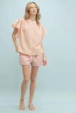 Tara Checkered Flutter Sleeve Blouse