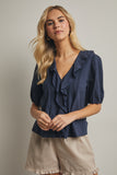 Linda Ruffled V Neck Blouse
