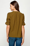 Lucy Ruched Sleeve Tie Neck Top