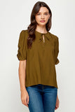 Lucy Ruched Sleeve Tie Neck Top