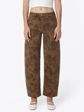 High Rise Floral Print Barrel Jeans