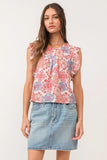 Anelia Petal Sleeve Floral Medallion Top