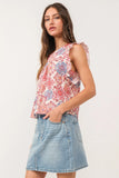 Anelia Petal Sleeve Floral Medallion Top