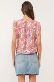 Anelia Petal Sleeve Floral Medallion Top