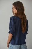 Larissa Ruffle Button Down V-Neck Blouse
