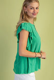 Harper Frayed Flutter Sleeve V Neck Top