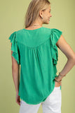 Harper Frayed Flutter Sleeve V Neck Top