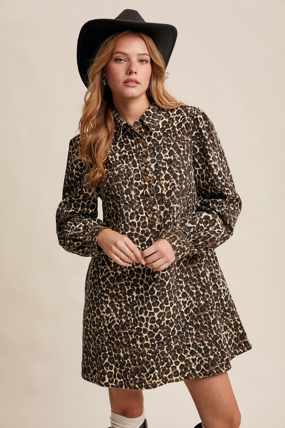 Leopard Denim Shirt Dress