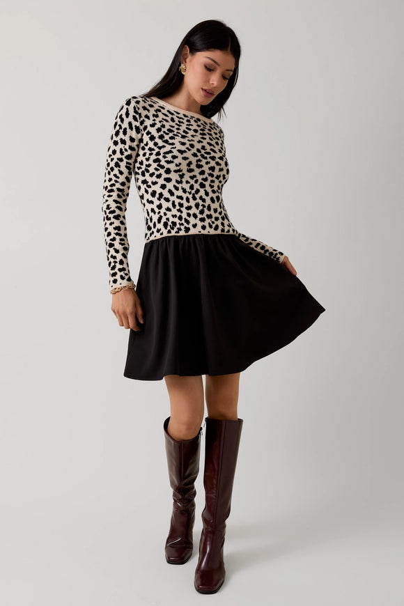 Josie Contrast Fabric Animal Print Dress