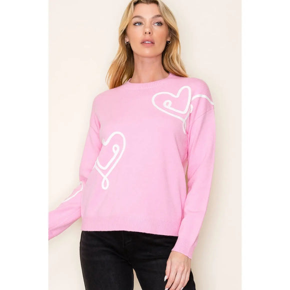 Heart Embroidered Crew Neck Sweater