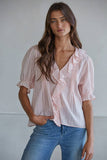 Larissa Ruffle Button Down V-Neck Blouse