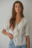 Larissa Ruffle Button Down V-Neck Blouse
