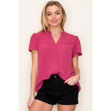 Helen Split V Neck Crinkled Top