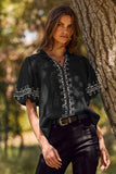 Valerie Embroidered Bubble Sleeve Blouse