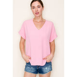 Elsa V Neck Roll Up Sleeve Top