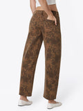 High Rise Floral Print Barrel Jeans