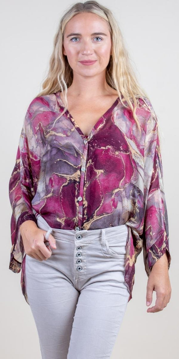 Angelo Marble Silk Button Down Blouse