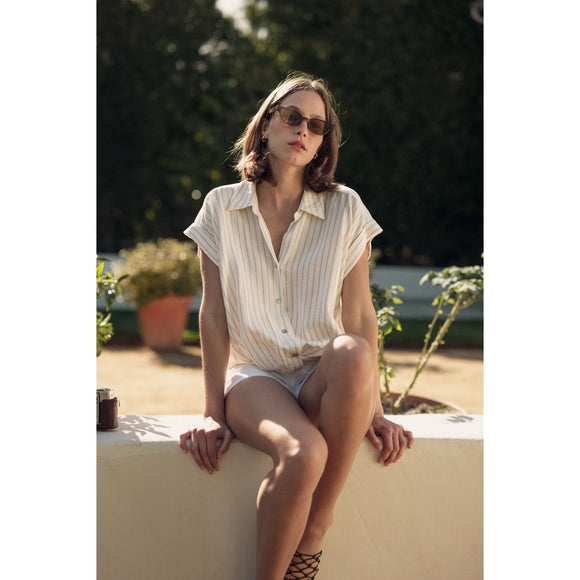 Kristen Striped Twist Hem Button Down Shirt