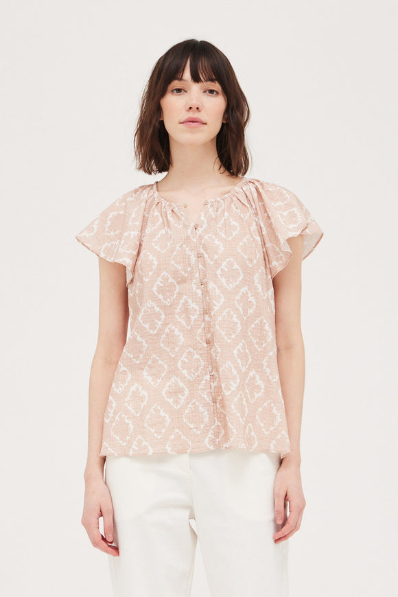 Nellie Flutter Sleeve Button Down Blouse