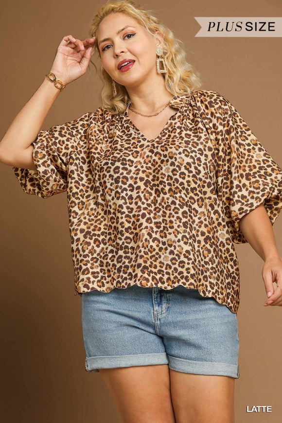 Harper Bubble Sleeve Animal Print Blouse