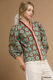 Janet Floral Print Contrast Trim Blouse
