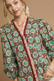 Janet Floral Print Contrast Trim Blouse