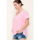 Elsa V Neck Roll Up Sleeve Top