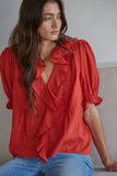 Larissa Ruffle Button Down V-Neck Blouse