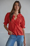Larissa Ruffle Button Down V-Neck Blouse