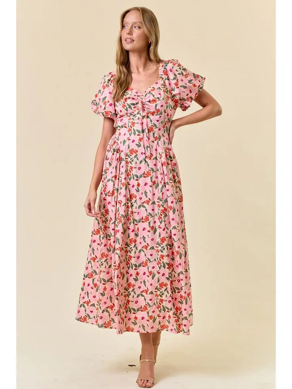 Simone Floral Print Tie Back Maxi Dress