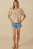Kiley Pintuck Bow Sleeve Top
