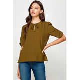 Lucy Ruched Sleeve Tie Neck Top