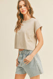 Faye Round Neck Cuffed Sleeve Top