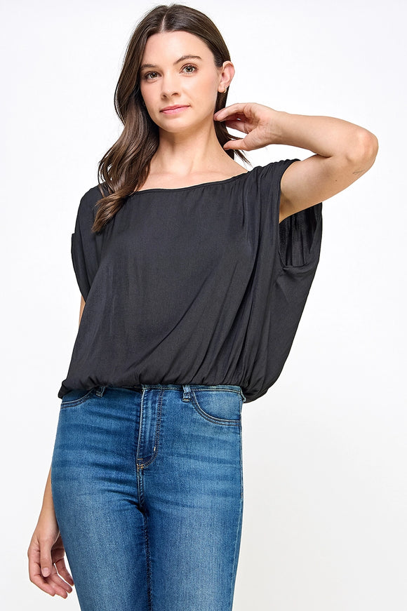 Ellie Boat Neck Shirring Detail Top