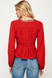 Leslie Sequin Trim Tie Front Blouse