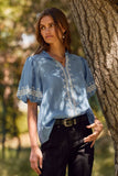 Valerie Embroidered Bubble Sleeve Blouse