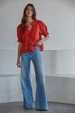 Larissa Ruffle Button Down V-Neck Blouse