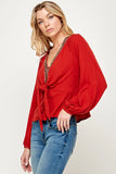 Leslie Sequin Trim Tie Front Blouse