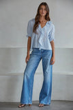 Larissa Ruffle Button Down V-Neck Blouse