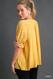 Melissa Button Down Sheer Bubble Sleeve Top