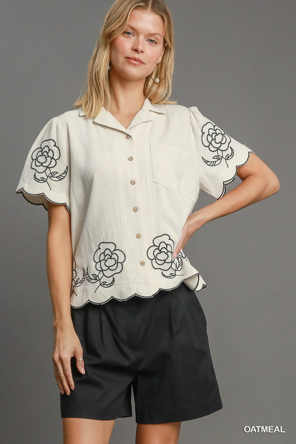 Eliza Floral Embroidered Button Down Top