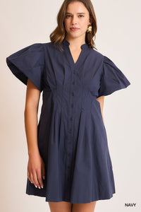 Candace Pleated Bubble Sleeve Dress
